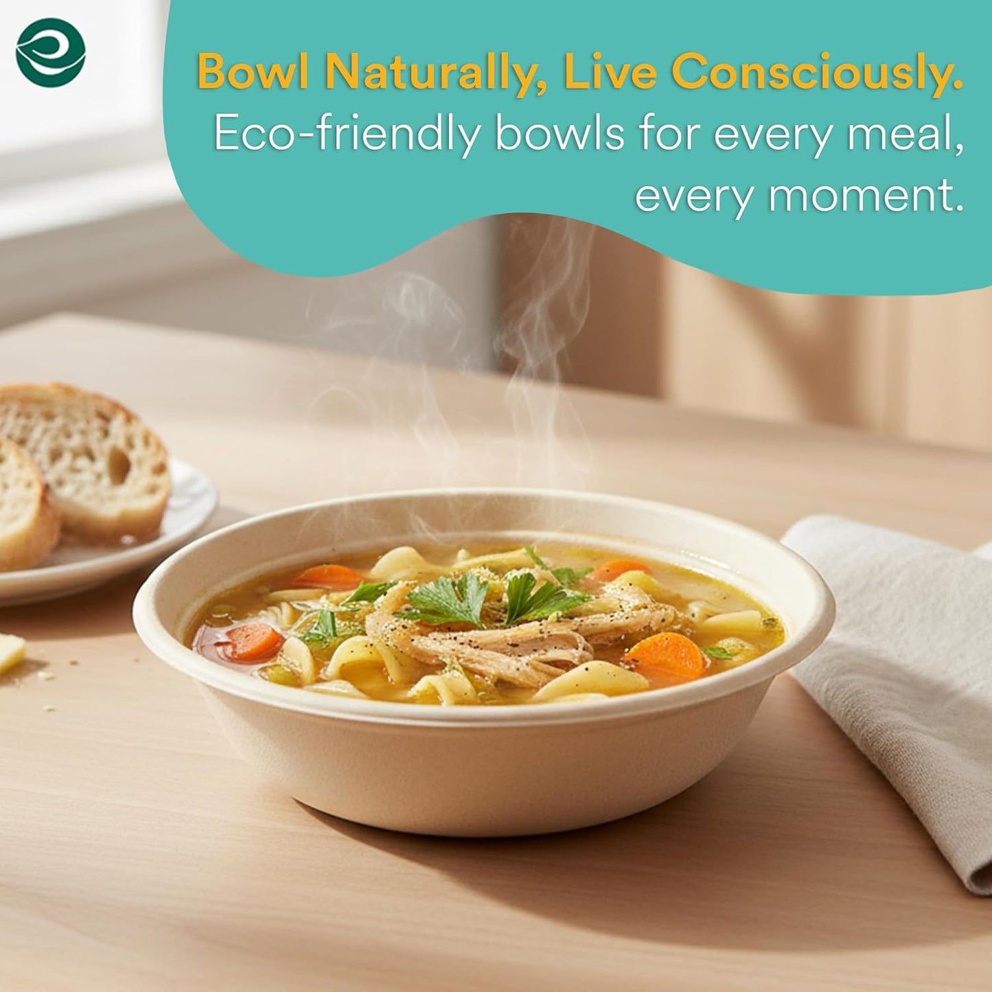 Ecosoul 100% Compostable 24 Oz Soup Bowls [1000-Pack] Disposable dinner bowls I Heavy duty paper bowl I Eco-friendly salad bowl I Biodegradable large Bowls