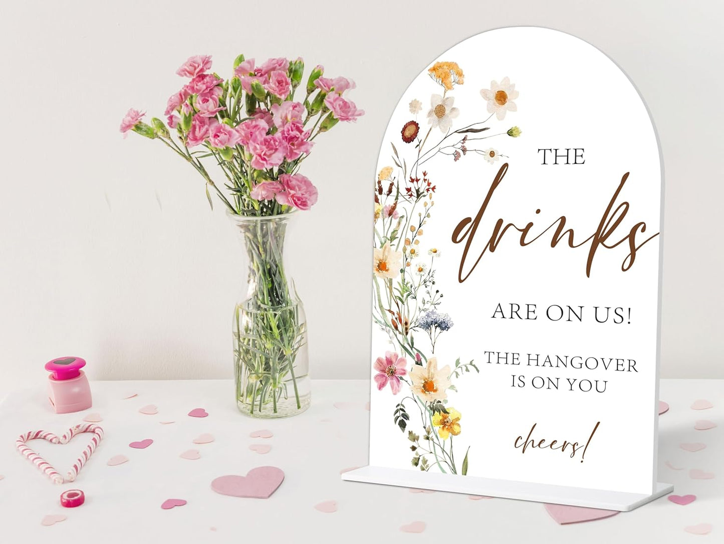 Wedding Bar Sign, Flower Style Wedding Signs for Reception for Bridal Shower and Reception, Engagement, Bridal Shower Decorations, Wedding Shower Favors, 6X8 Inch Acrylic Arch Sign with Stand,18