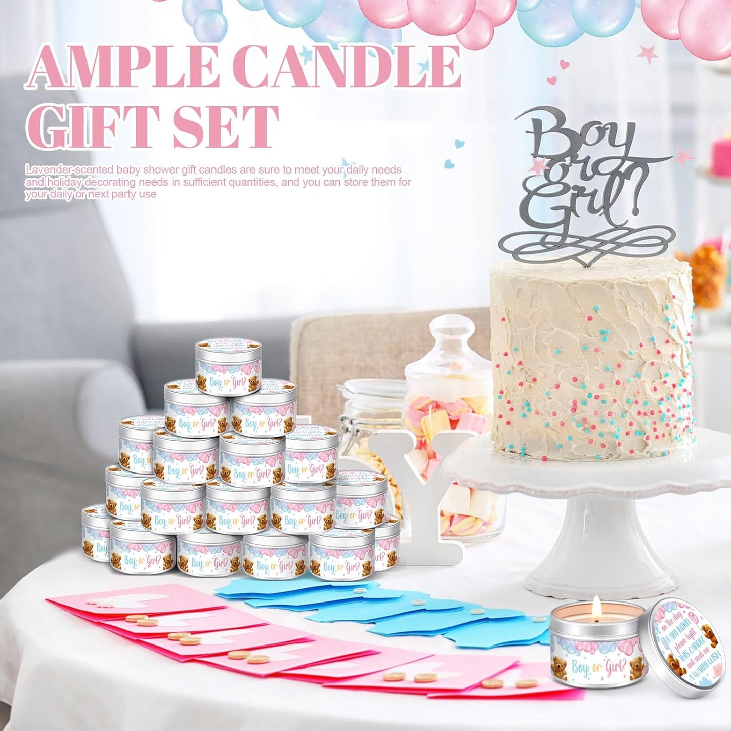 MTLEE 24 Pcs Gender Reveal Bear Baby Shower Party Favors Candles Lavender Scented Baby Shower Favors for Guests Rustic Tealights Candles Gender Reveal Return Gifts Girl Boy(1.2 Oz, Blue and Pink)