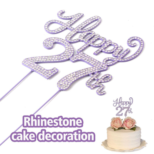 LASKYER Happy 27th Birthday Purple Rhinestone Cake Topper - 27th Birthday/Anniversary,Cheers to 27 Years Old Bday Party Metal Sparkly Centerpieces Decorations.