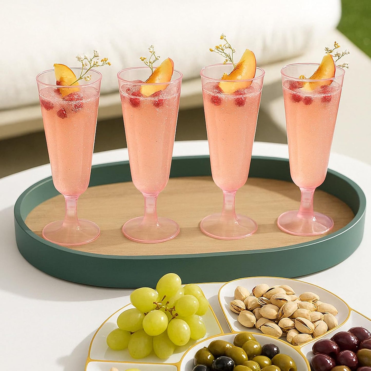50 Pack Pink Clear Plastic Champagne Flutes, 5 Oz Disposable Champagne Glasses, Unbreakable Acrylic Mimosa Glasses Wedding Cocktail Cups for Engagement Birthday Graduation Party Decorations Supplies