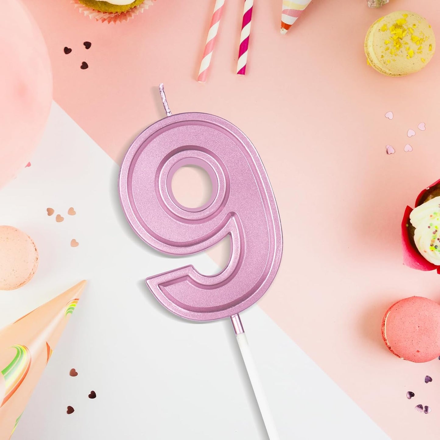 BEAN LIEVE Rose Gold Birthday Candles Number 9, Rose Gold Number Candles, Cake Number Candles for Birthday Parties and Wedding Anniversary Celebrations