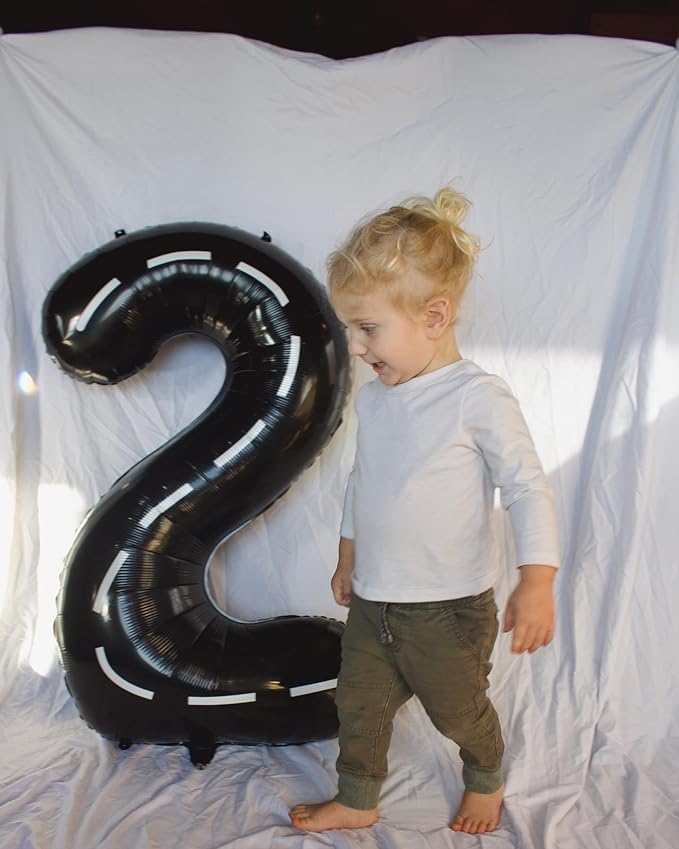 Race Car 2 Balloon, Two Number Balloons 40 Inch, 2nd Black Balloon Number Birthday Decorations, Second Two Birthday Party Supplies, Number 2 Balloon