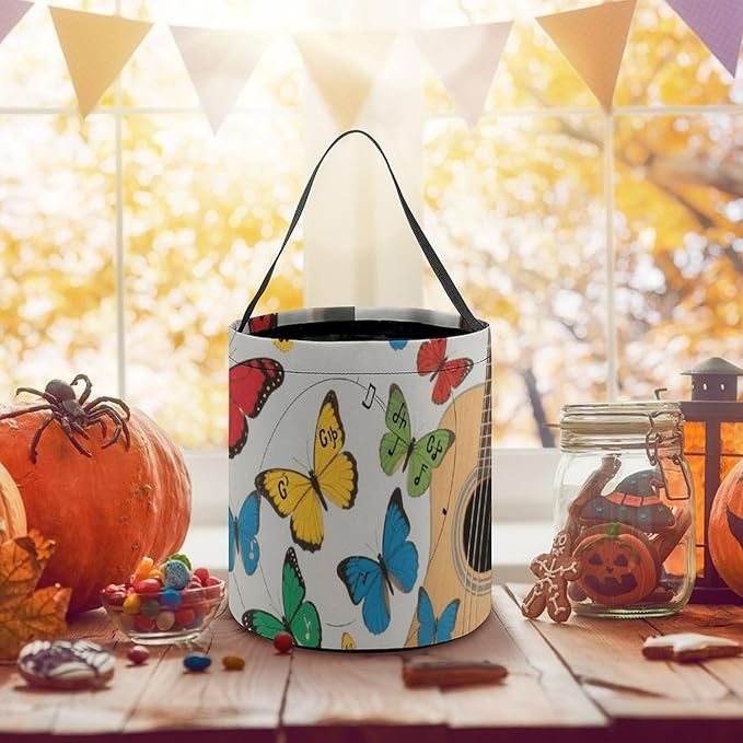 Halloween Candy Bucket - Guitar And Butterfly Trick Or Treat Candy Bag, Gift Bag for Party Favor Supplies