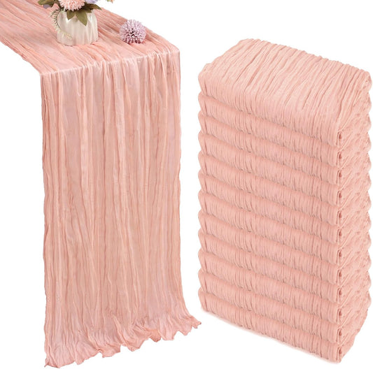 12 Pack 10FT Blush Pink Cheesecloth Table Runner 35x120 Inch Gauze Rustic Boho Table Runner Cheese Cloth for Wedding Decor Birthday Party Bridal Baby Shower Table Centerpiece Decoration