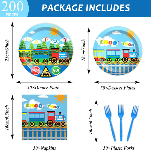 50 Guests Train Plates and Napkins Birthdy Party Supplies Train Party Supplies Decorations Train Theme Birthday Party Decorations Favors for Birthday Baby Shower 200 PCS