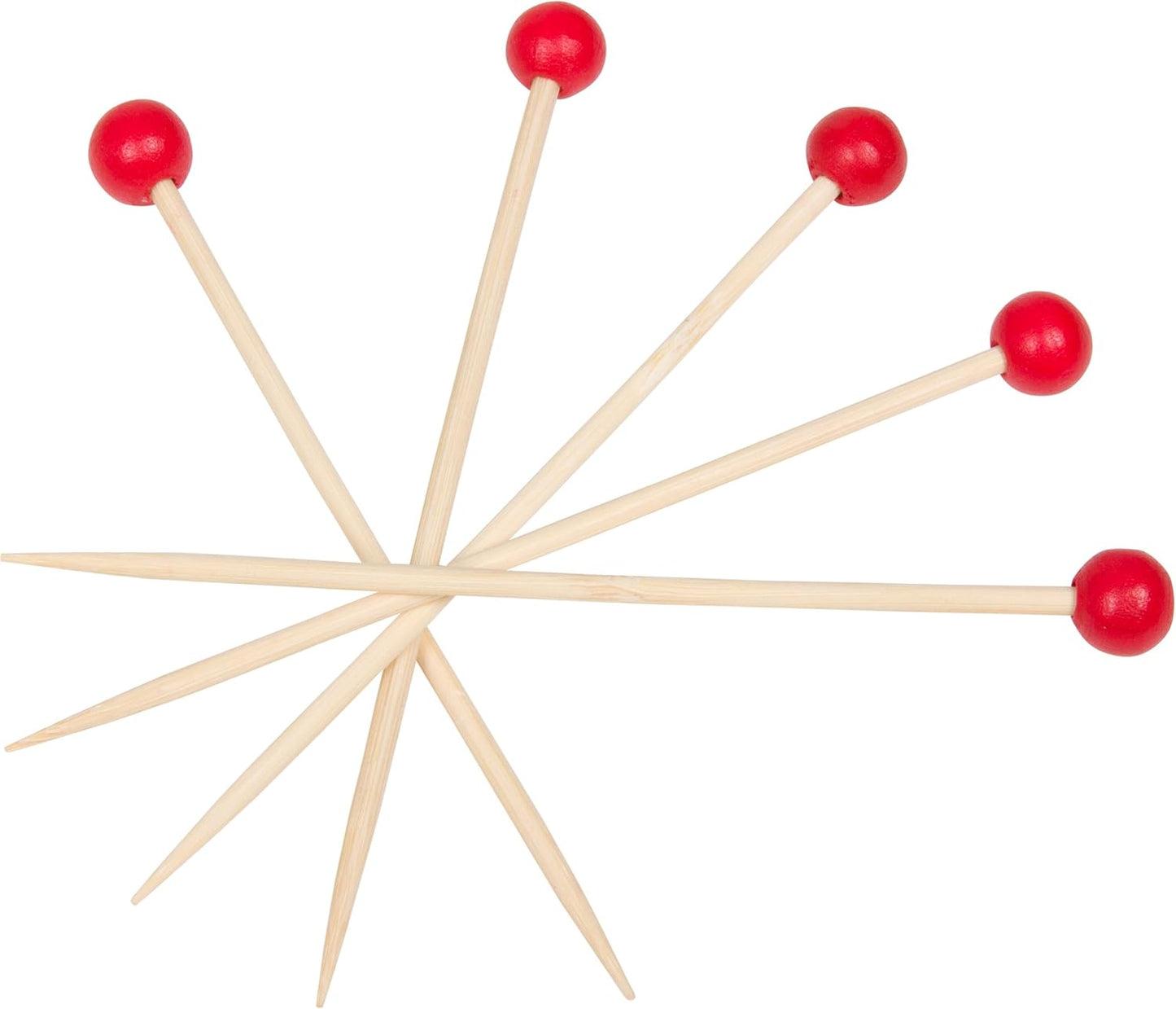 500 Count | KingSeal Bamboo Specialty Cocktail Party Picks, 4.5 Inches, Red Ball Head, Perfect for Appetizers and Cocktails, Bulk Pack - 5 Packs of 100