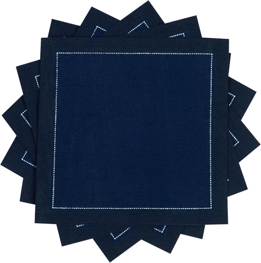 Five Star Napkins Luxury Cotton Cloth Cocktail Napkins - Bar Napkins, Party Napkins, Beverage Napkins, Events, Holiday, Wedding, Birthday, Parties - 4.5" x 4.5" - Disposable (50 x) Midnight Blue