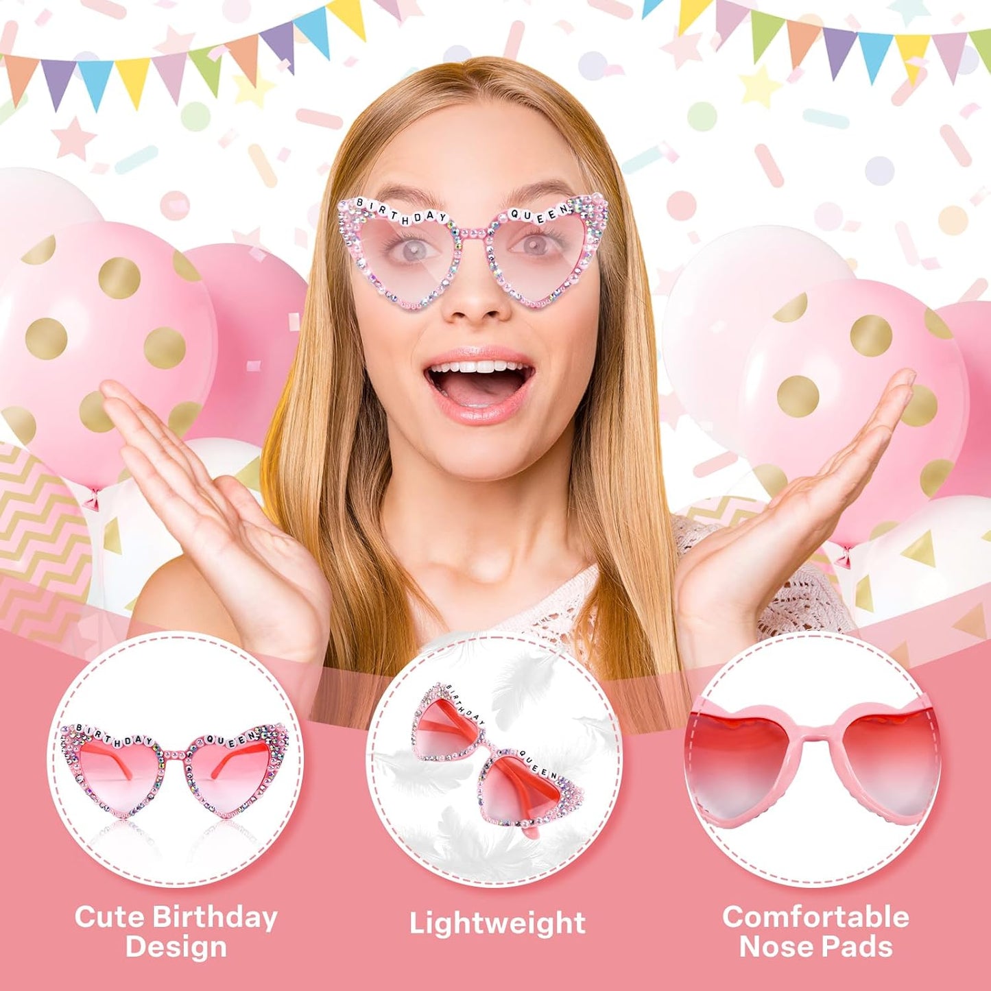 Birthday Queen Sunglasses with Crown, Birthday Glasses Headband Tiara for Women, Gifts Accessories Decorations