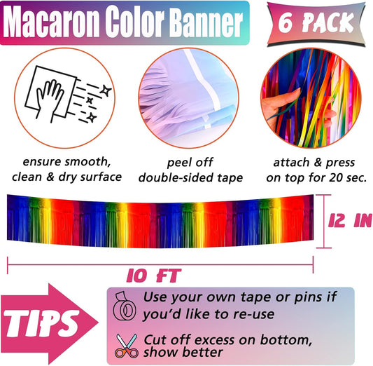 6 Pack 10 Feet Foil Fringe Garland Metallic Tinsel Banner Wall Hanging Curtain Streamers Backdrop for Parade Floats Bachelorette Wedding Birthday Party Thanksgiving Christmas Decorations(Rainbow)