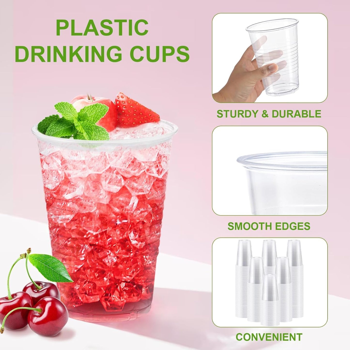Lamosi 9 oz Clear Plastic Cups, 300 Count Disposable Plastic Drinking Cups, Cold Water Cups for Party, Wedding, Travel, Events