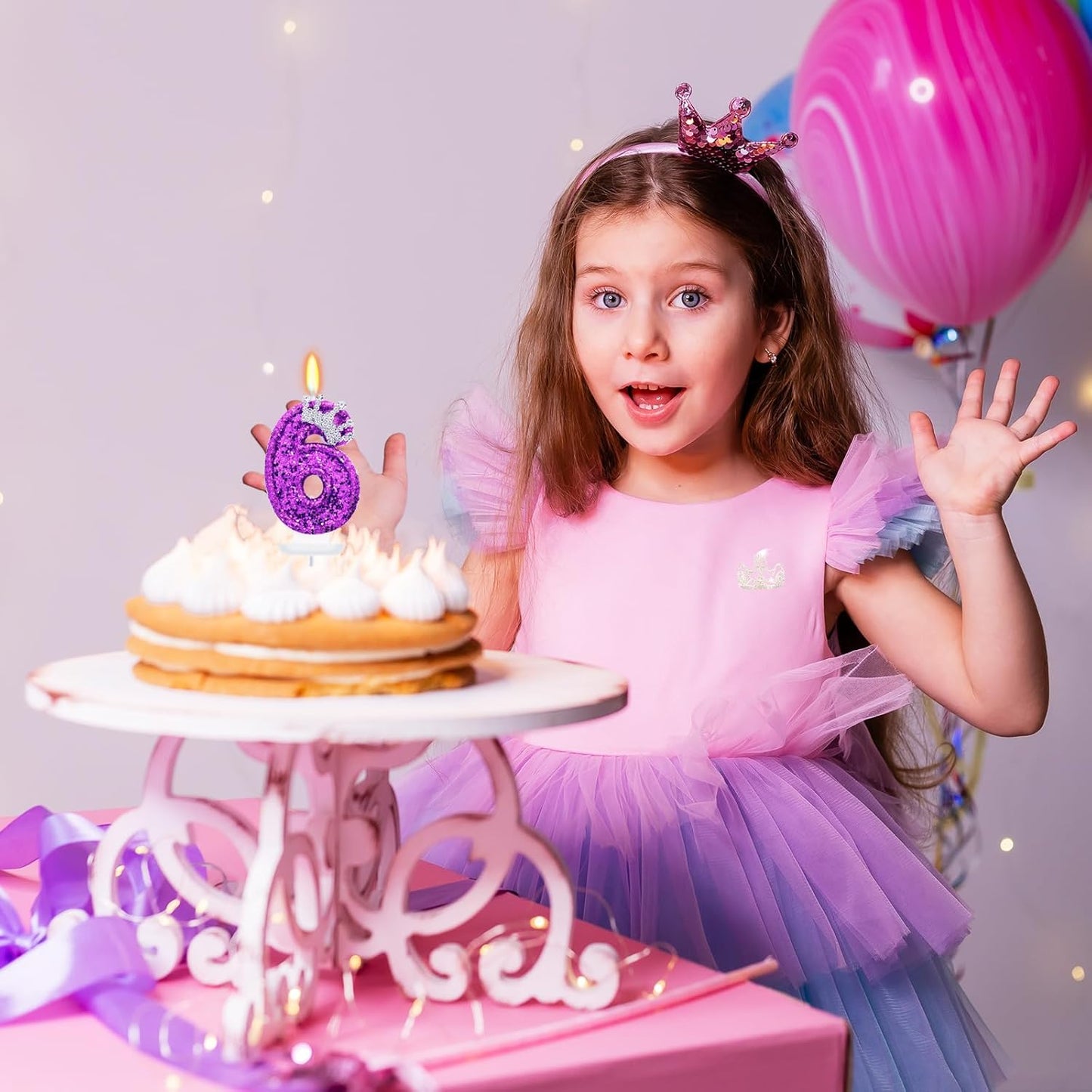 Purple Birthday Candle for Cake, Crown Purple Number Candles, 2.76 inch Cake Topper Decoration for Princess Birthday Party (Number 6)