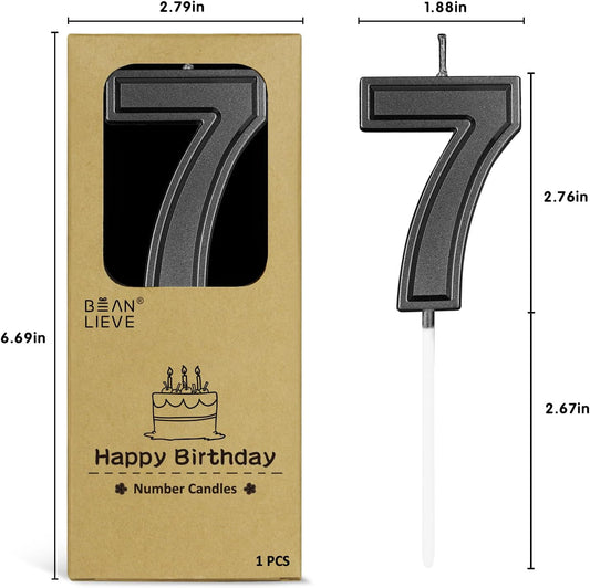 BEAN LIEVE Black Birthday Candles Number 7, Black Number Candles, Cake Number Candles for Birthday Parties and Wedding Anniversary Celebrations