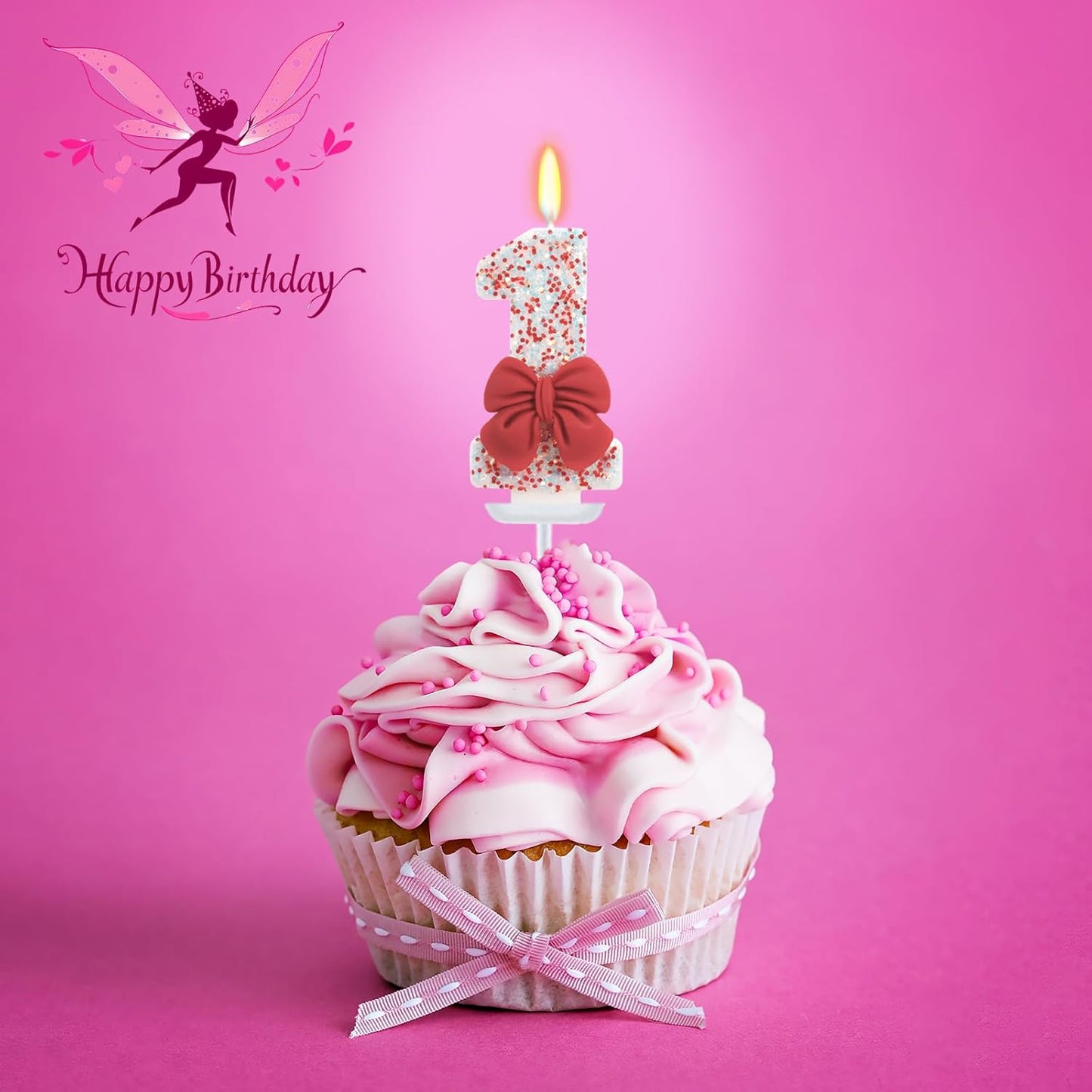 Birthday Candle for Cake, Red Bow Number Candles, 2.76 inch Cake Topper Decoration for Birthday Party (Number 1)