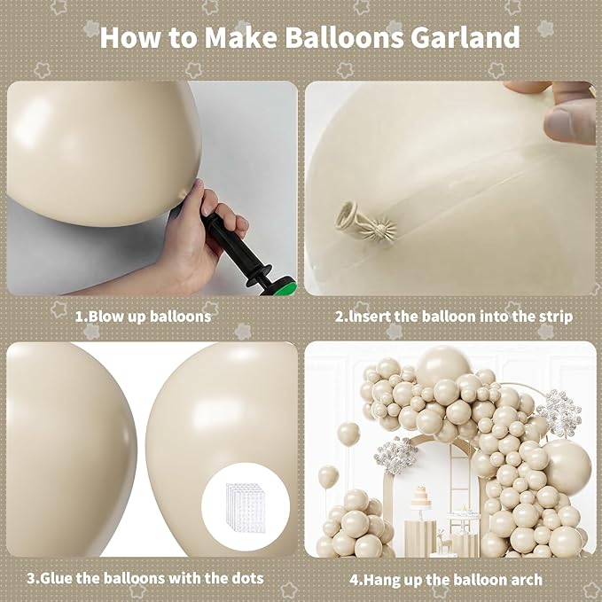 White Sand Balloons Arch Kit,130pcs Cream Balloons Balloon Garland,Different Sizes Beige Latex Balloons for Wedding Baby Shower Birthday Bridal Shower Graduation Engagement Party Decorations