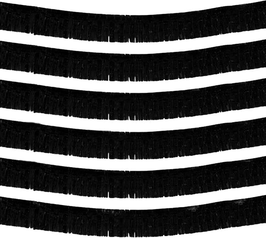 6 Pack 10 Feet Foil Fringe Garland Metallic Tinsel Streamers Banner Wall Hanging Curtain Backdrop Banner for Parade Floats, Thanksgiving, Christmas, Birthday, Halloween Party Decorations(Black)