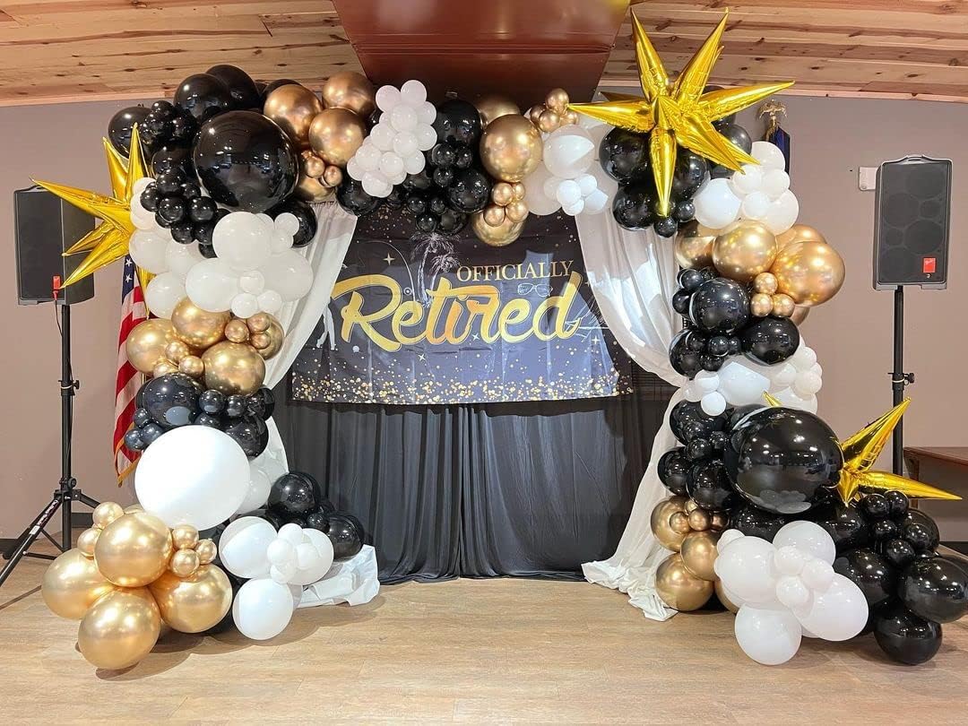 Bezente Black and Gold Confetti Balloons,60pcs 12 inch Black White and Gold Metallic Latex Party Balloons Set with Gold Ribbon for Birthday,Wedding,Baby Shower,Gold Theme Party Graduation Decorations