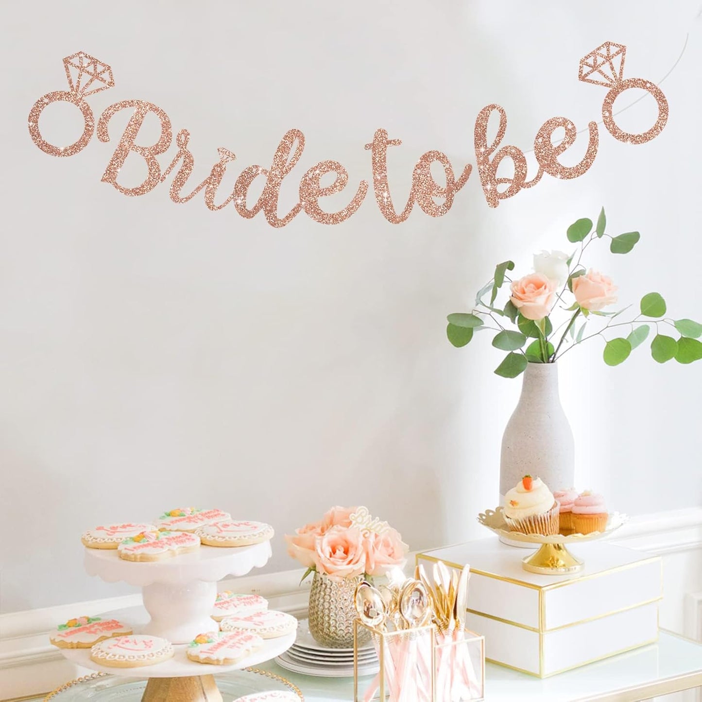 Glitter Rose Gold Bride to Be Banner,Pre-Strung Bridal Shower Sign Garland,Bachelorette Party Decoration Wedding Shower Party Supplies(No DIY)