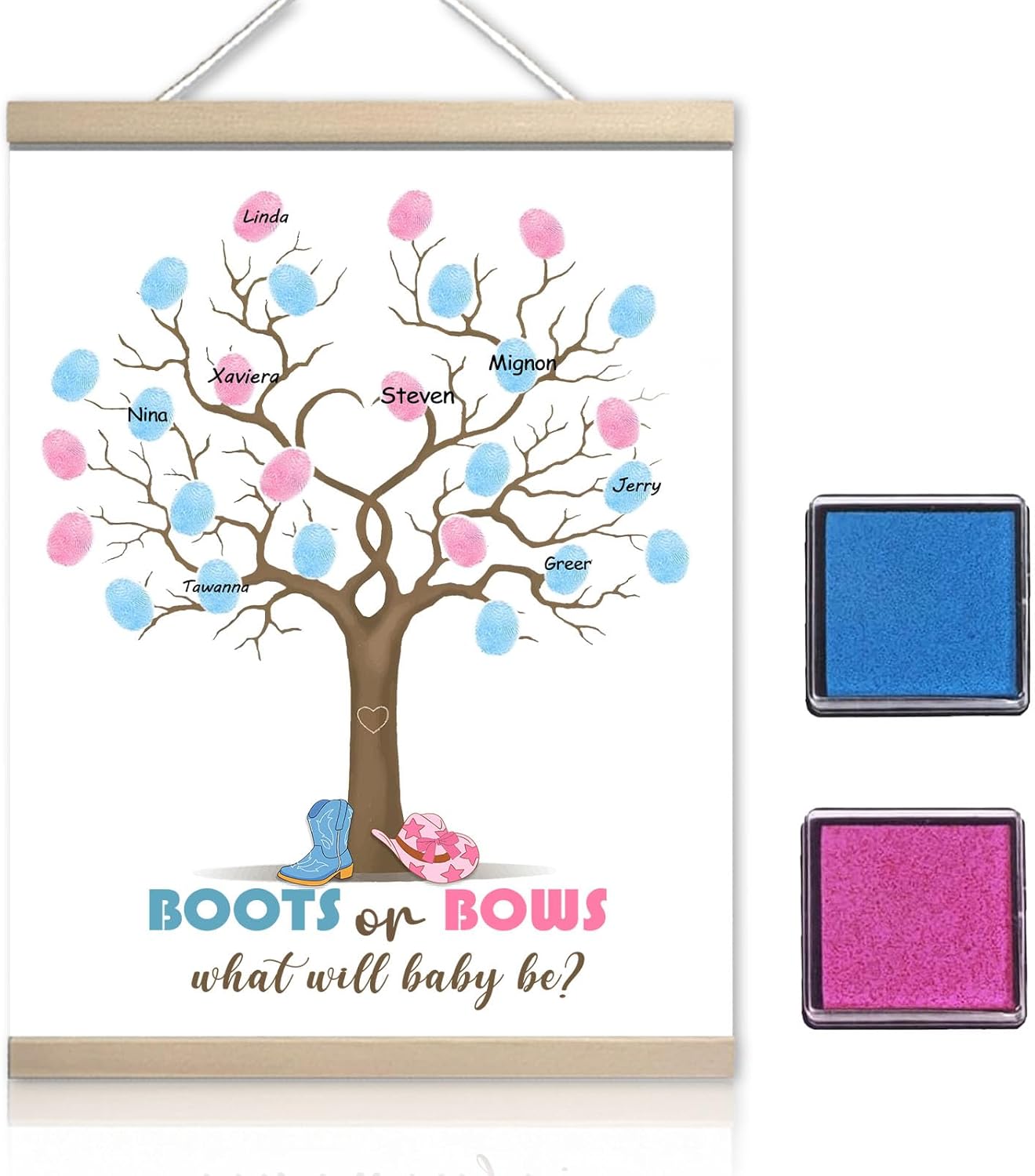 Gender Reveal Fingerprint Tree Boy or Girl Party Ideas, Special Meaningful Canvas Decoration, Baby Shower Party Supplies, Thumbprint Hanging Paintings(12x15in)
