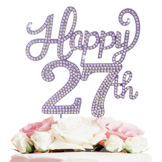 LASKYER Happy 27th Birthday Purple Rhinestone Cake Topper - 27th Birthday/Anniversary,Cheers to 27 Years Old Bday Party Metal Sparkly Centerpieces Decorations.
