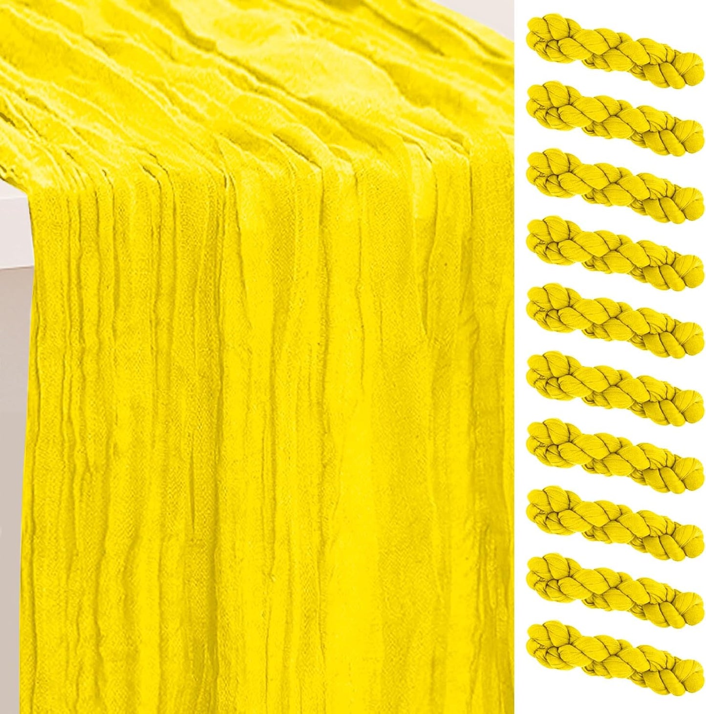 10 Pack Yellow Cheesecloth Table Runner 35x120 Inch 10Ft Rustic Gauze Cheese Cloth Table Runner Sheer Cheesecloth Table Runners for Wedding Party Bridal Shower Decoration