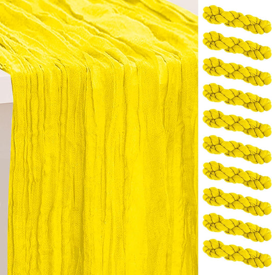 10 Pack Yellow Cheesecloth Table Runner 35x120 Inch 10Ft Rustic Gauze Cheese Cloth Table Runner Sheer Cheesecloth Table Runners for Wedding Party Bridal Shower Decoration