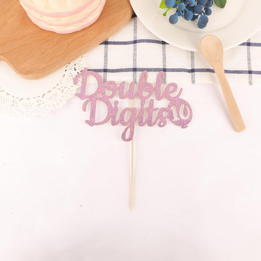 Double Digits 10 Cake Topper - Glitter Pink 10th Birthday Cake Decorations, Happy 10th birthday Cake Decor (Pink)