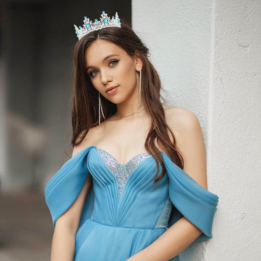 Didder Light Blue Princess Crown Birthday Tiara Prom Queen Tiaras and Crowns for Women and Girls Halloween Costume Hair Accessories Bridal Wedding Headpiece