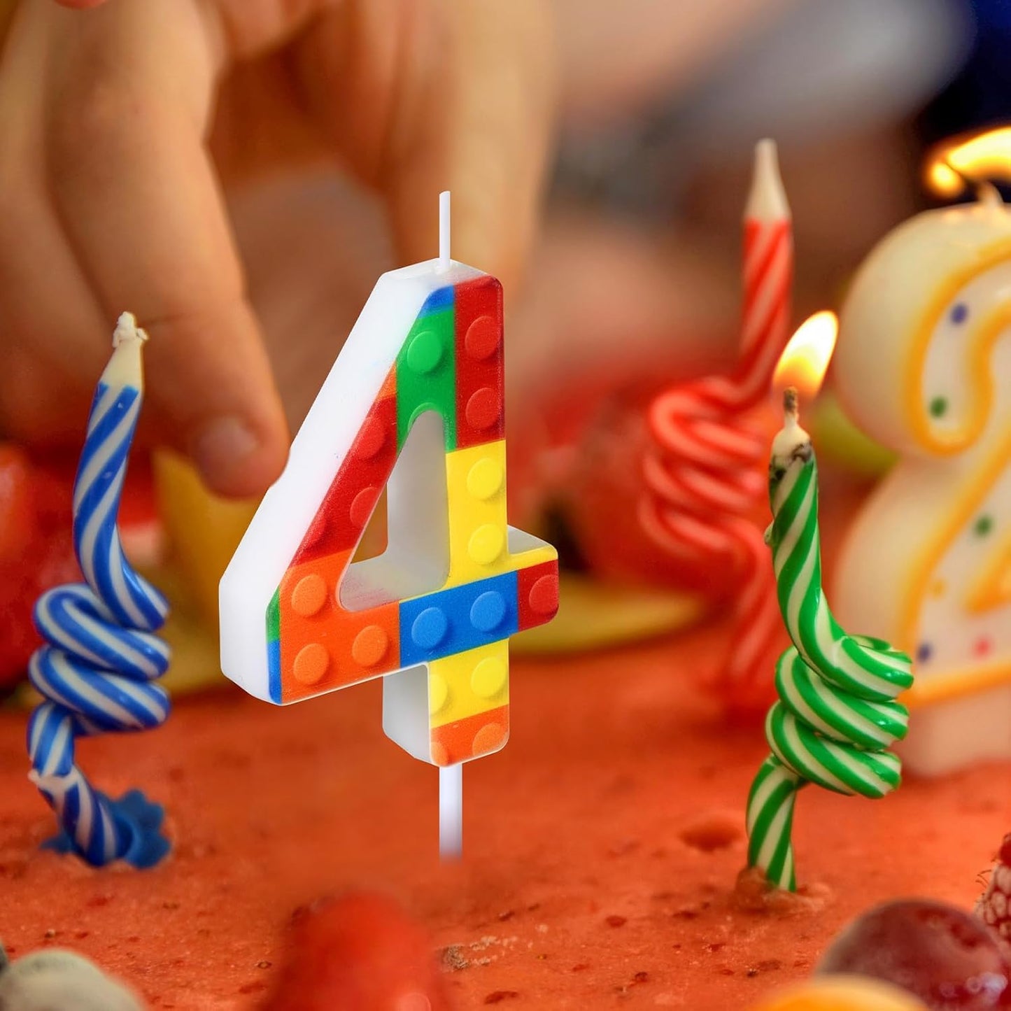 Building Block Number 0-9 Birthday Cake Candle Numeral Birthday Sparkler Candles for Building Block Cake Topper for Party Decorations Supplies(Number 4)