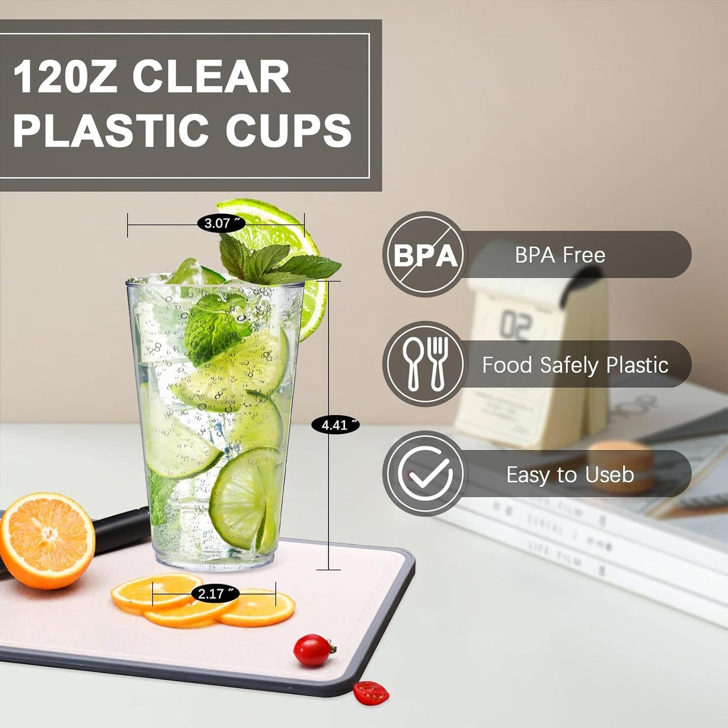 100 Count 12 oz Clear Plastic Cups, Plastic Drinking Cup for Party, Heavy-duty Party Glasses, Disposable Clear Cups for Water, Juice, Soda, Ice Coffee