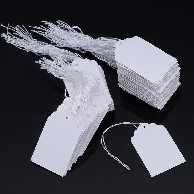Outus 500 Pack Blank Price Tags 1.18 x 1.89 inches Marking White Price Tags with String Attached Merchandise Writable Strung Hang Label for Selling Jewelry Clothing Gift(Fresh Style)