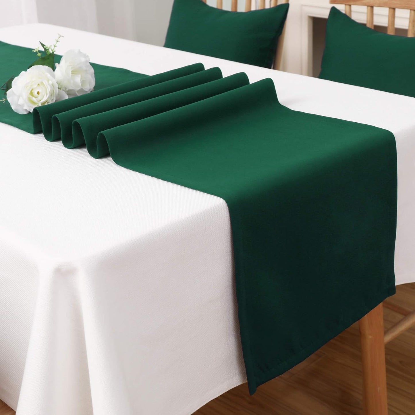 Kelly Green Table Runner 14X108 Inch Solid Color Thick Polyester Decorative Cloth Handcrafted for Wedding Party Birthday Graduations Hotel Restaurant Banquet Catering Services Event Forest Green