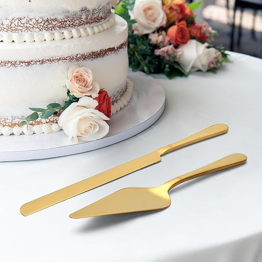 SANEXC Cake Cutting Set for Wedding - Extended Cake Knife And Server Set Thickened Stainless Steel Cake Cutter and Pie Spatula Great for Birthday Anniversary Christmas Gift Gold 2 Pcs