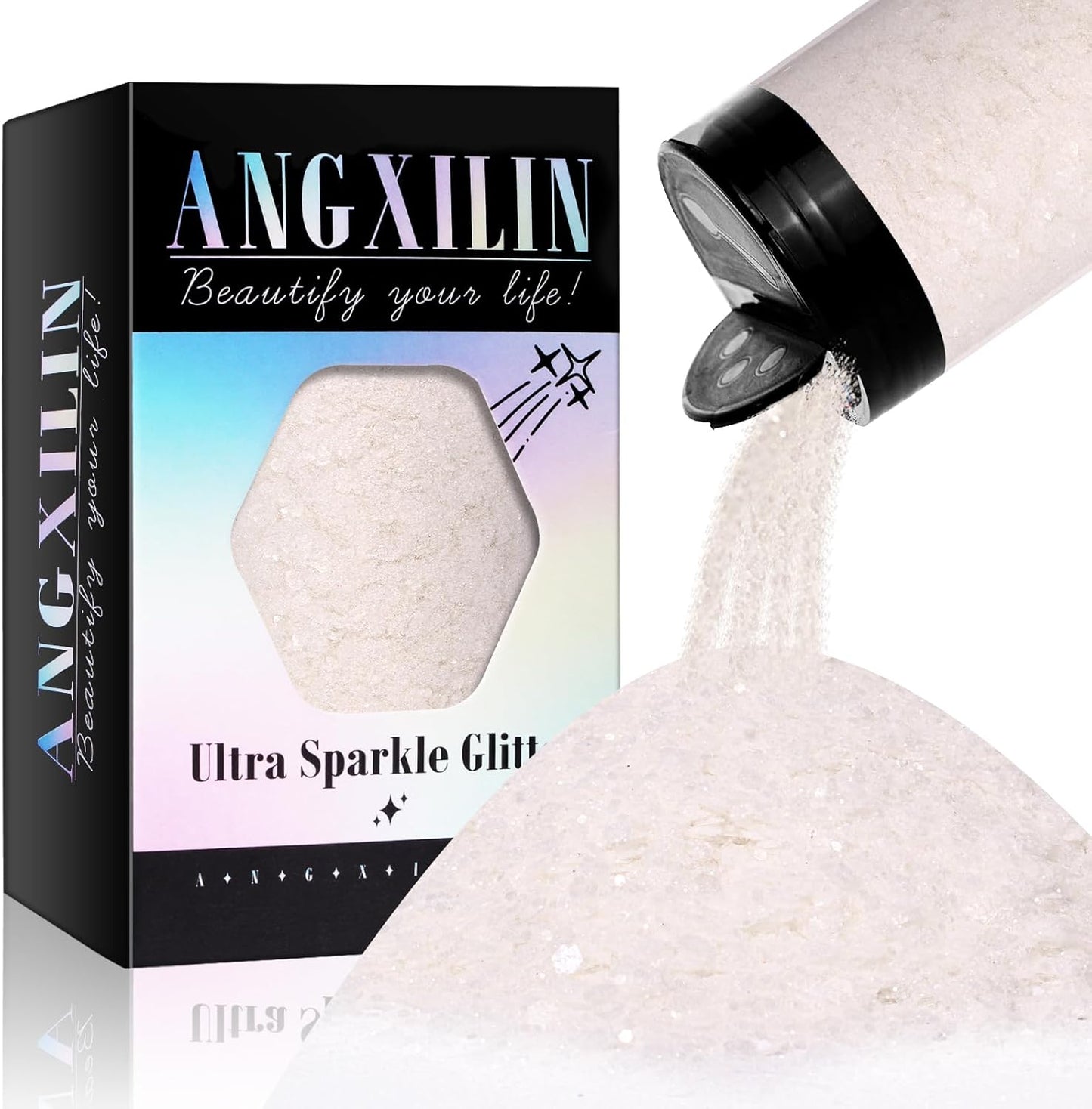 Holographic Chunky Glitter, 190g/6.7oz Chunky and Fine Mixed Craft Glitter, Bulk Laser Sequin Glitter for Face Body Nail Art,Epoxy Resin Tumbler Jewelry Making Glitter (Diamond White)