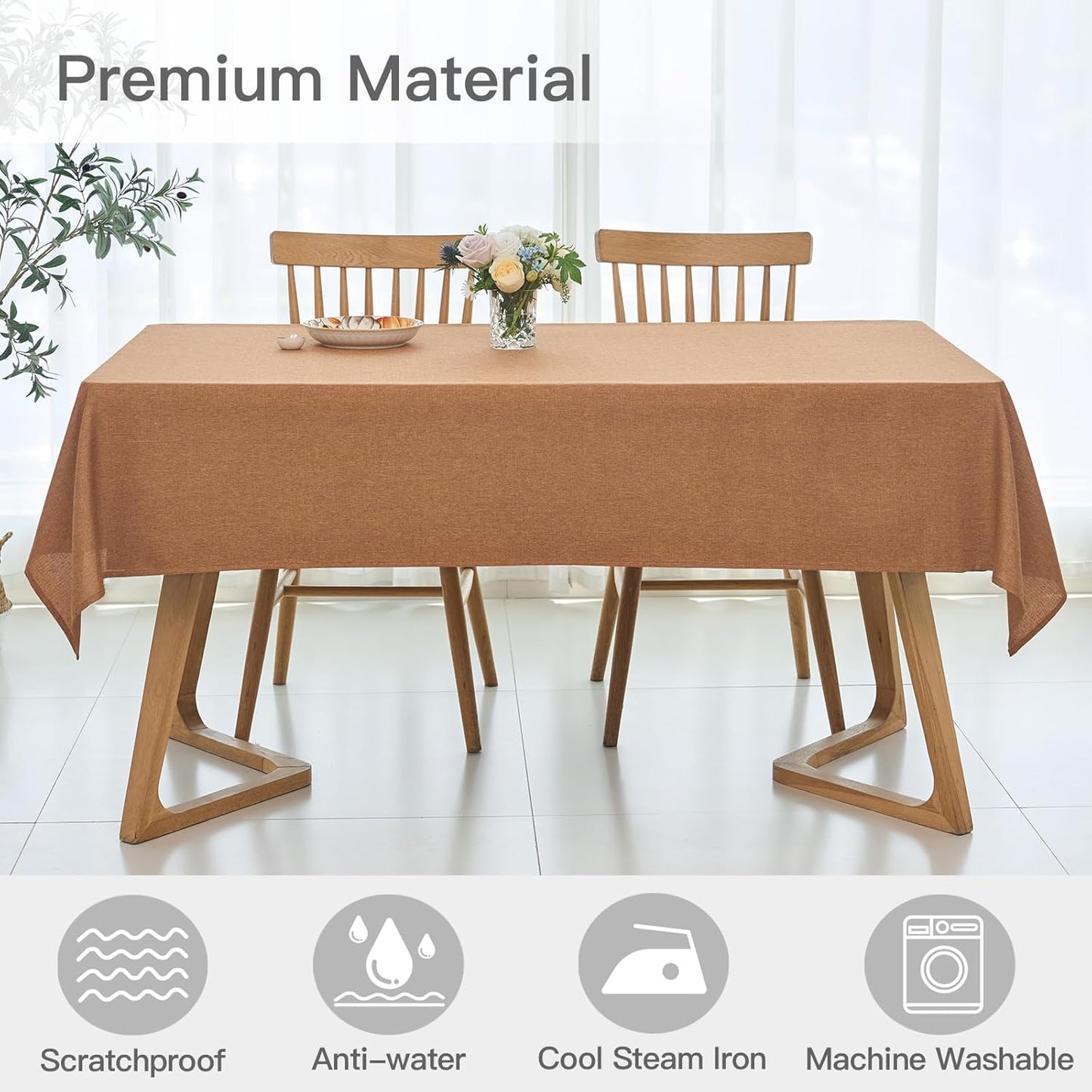 maxmill Tablecloth Linen Textured Stain Resistant Waterproof and Wrinkle Resistant Spill-Proof Table Cloth for Dining Room Decoration Harvest Thanksgiving Parties, Rectangle 60 x 120 Inch, Amber