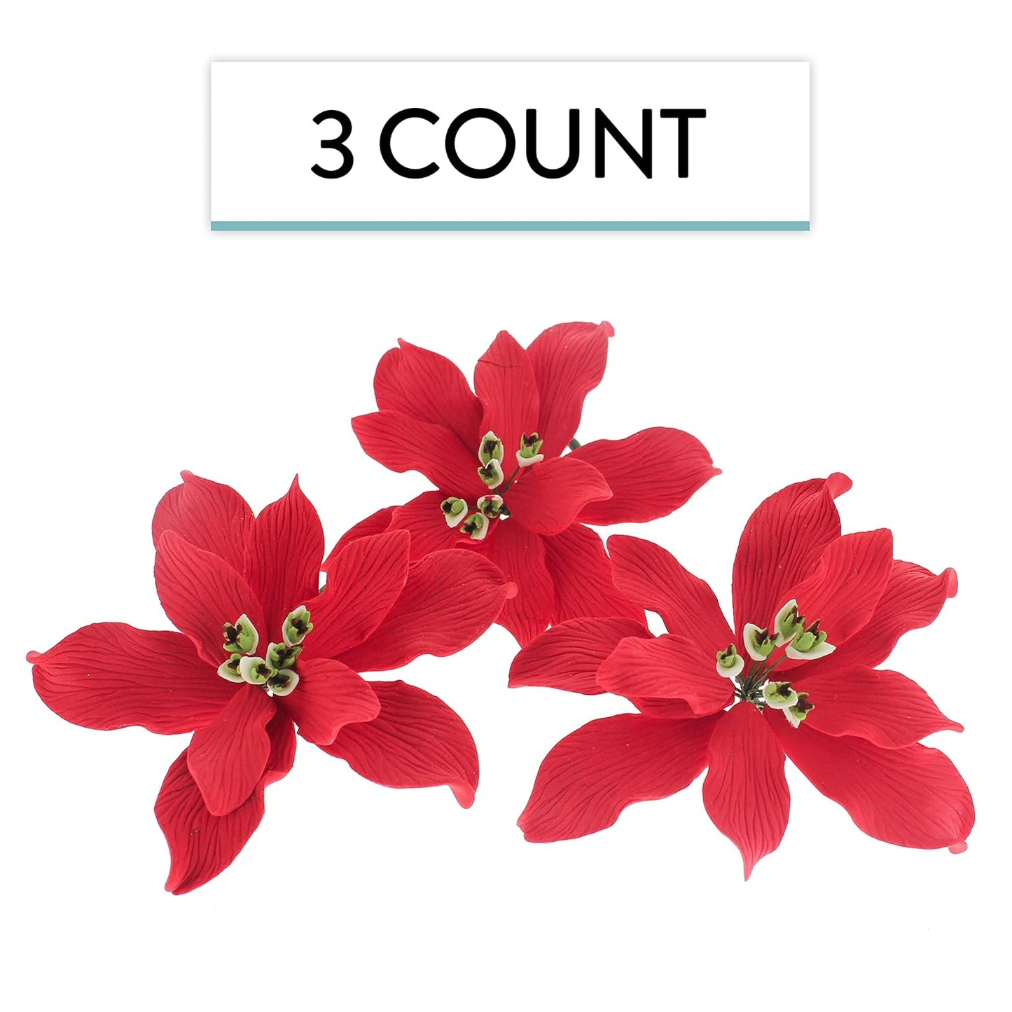 Global Sugar Art Poinsettia Fancy Sugar Cake Flowers, Red, Small, 3 Count by Chef Alan Tetreault. Perfect for Christmas Cake Decorations, Yule Logs, Gingerbread Houses, and more.