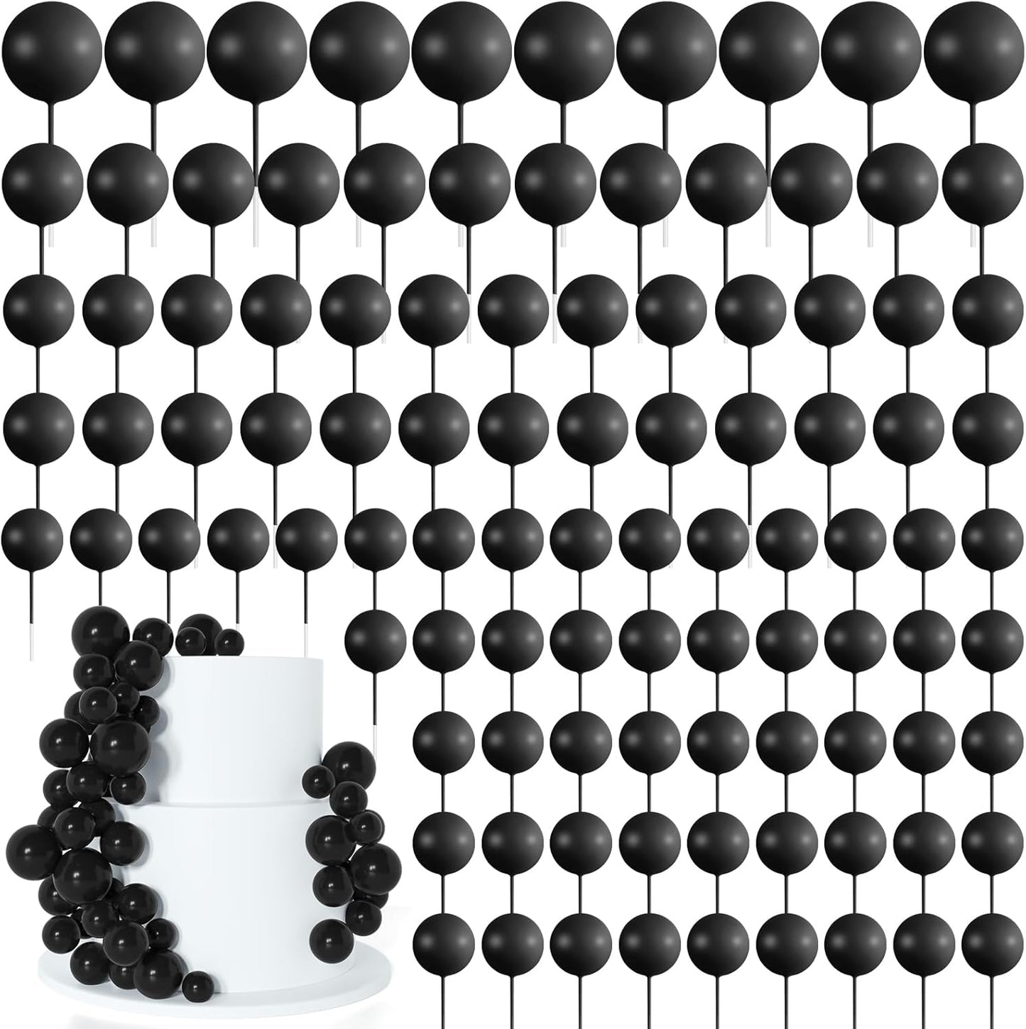 138 Pcs Black Balls Cake Topper Decorations Balloon Cupcake Toppers Foam Cake Topper Balls Decorations for Halloween Birthday Party Wedding Anniversary