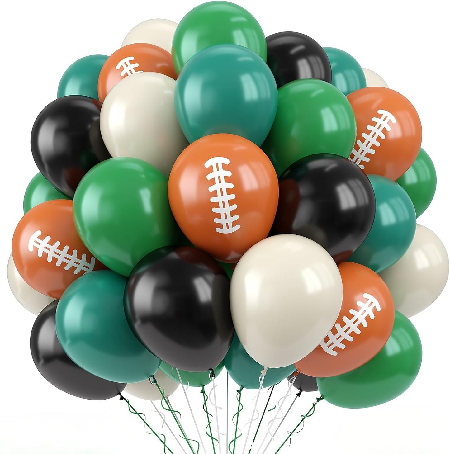 Paready Football Balloons Set, 60Pcs Green Football Printed Balloon, 12Inch Dark Green Black Retro Ivory White Latex Balloons for Boys Men Birthday Sports Football Themed Birthday Party Decorations