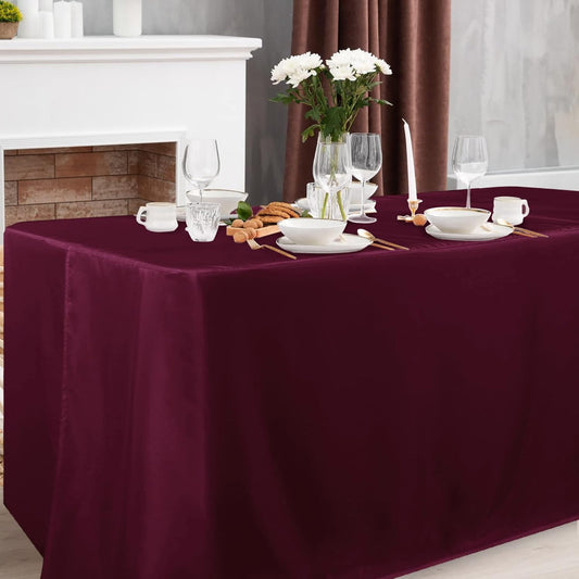 Obstal 2 Pack Fitted Table Covers for 6 Foot Tables - Water Resistant Washable Fabric Polyester Rectangle Table Cover Protector for Wedding, Banquet and Trade Shows, 72L x 30W x 30H Inches, Burgundy