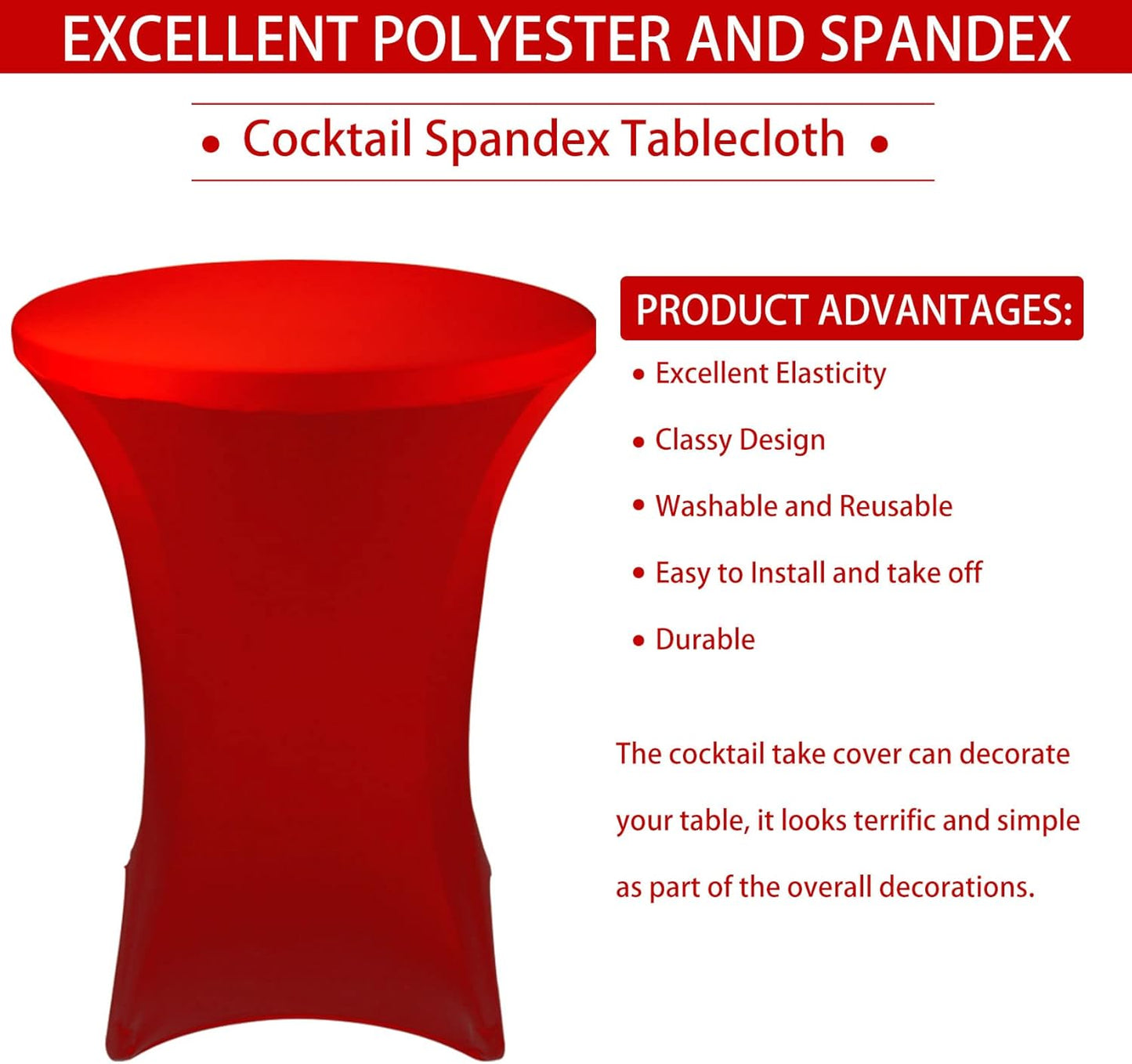 6 Pack Cocktail Spandex Tablecloth 32"x43" Red Stretch Square Corners Cocktail Table Cover Fitted High Top Round Table for Bar Wedding Birthday Party Banquet