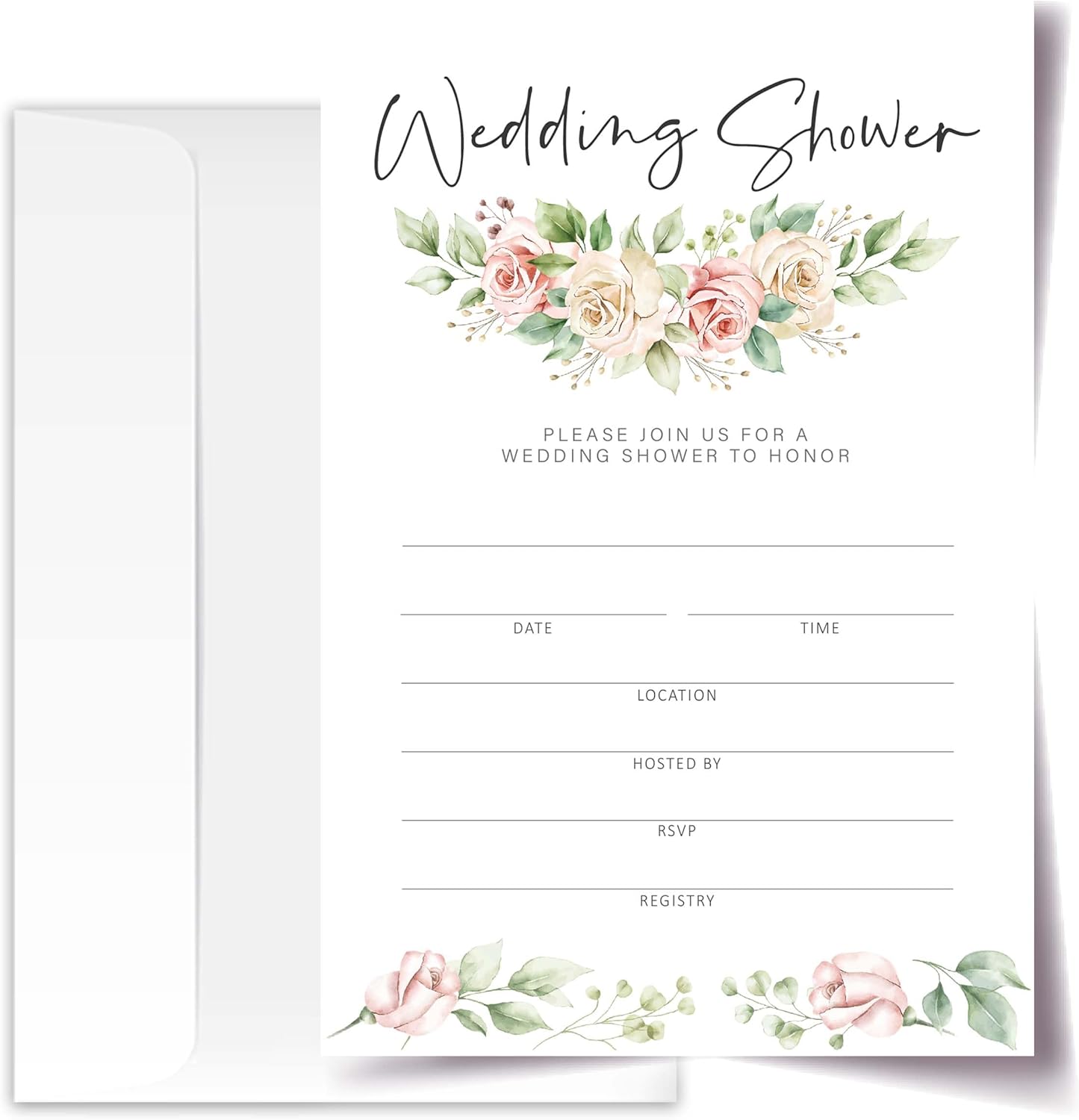 Floral Wedding Shower Invitation Cards with Envelopes Pack of 20 (4"x6") - Floral Wedding Shower Invitations.(172)