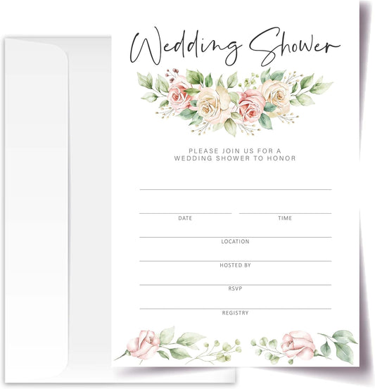 Floral Wedding Shower Invitation Cards with Envelopes Pack of 20 (4"x6") - Floral Wedding Shower Invitations.(172)