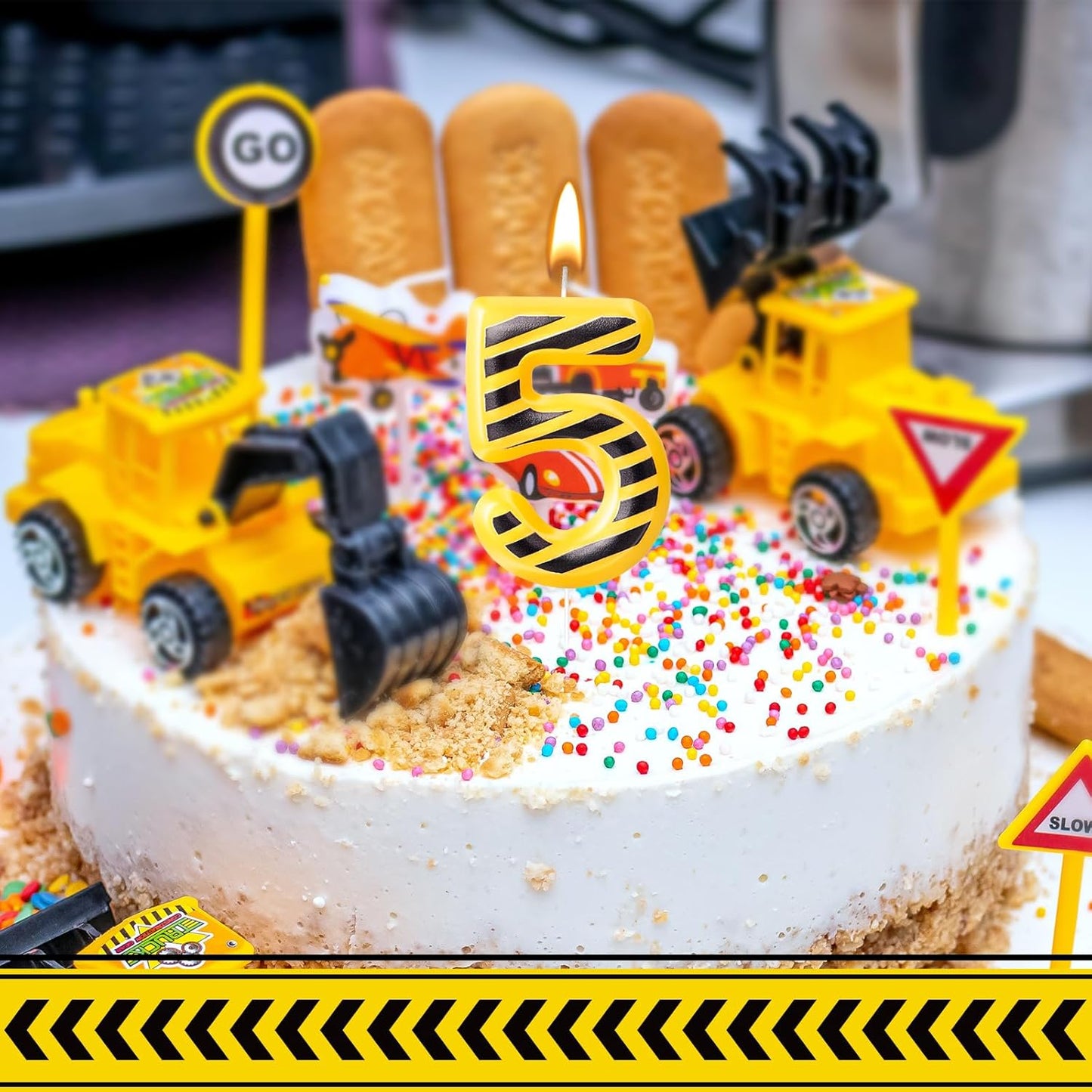 Construction Themed Birthday Candles Number 5 Candle Birthday Party Decoration Cake Topper for Construction Party Decoration Theme Party Supplies (Number 5)