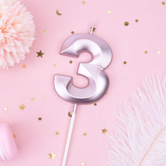 PHD CAKE 2.76 Inch Diamond Rose Gold 3 Number Birthday Candles, Rose Gold Number Candles, Cake Number Candles, Party Celebration