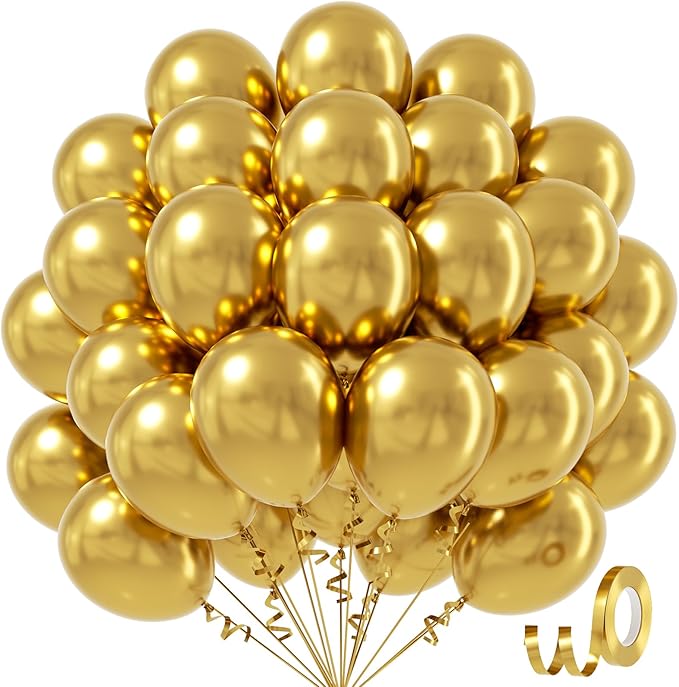 Metallic Gold Balloons 12 inch, Chrome Gold Latex Balloons 50pcs Party Balloons for Graduation Engagement Wedding Birthday Party Decorations