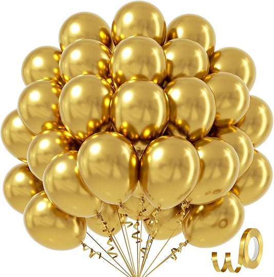 Metallic Gold Balloons 12 inch, Chrome Gold Latex Balloons 50pcs Party Balloons for Graduation Engagement Wedding Birthday Party Decorations