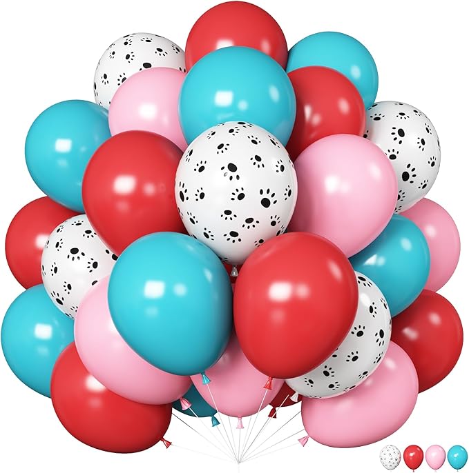 Dog Paw Balloons 12 Inch Pastel Baby Pink Teal Blue Turquoise Red Latex Party Balloon with Dog Paw Print Helium Balloons for Kids Girls Puppy Theme Baby Shower Birthday Cartoon Party Decoration