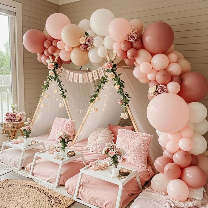 Dusty Pink Balloon Garland Arch Kit - Double Stuffed Dusty Rose, Mauve & Light Pink Balloons for Baby Shower, Birthday, Bridal Shower Decor