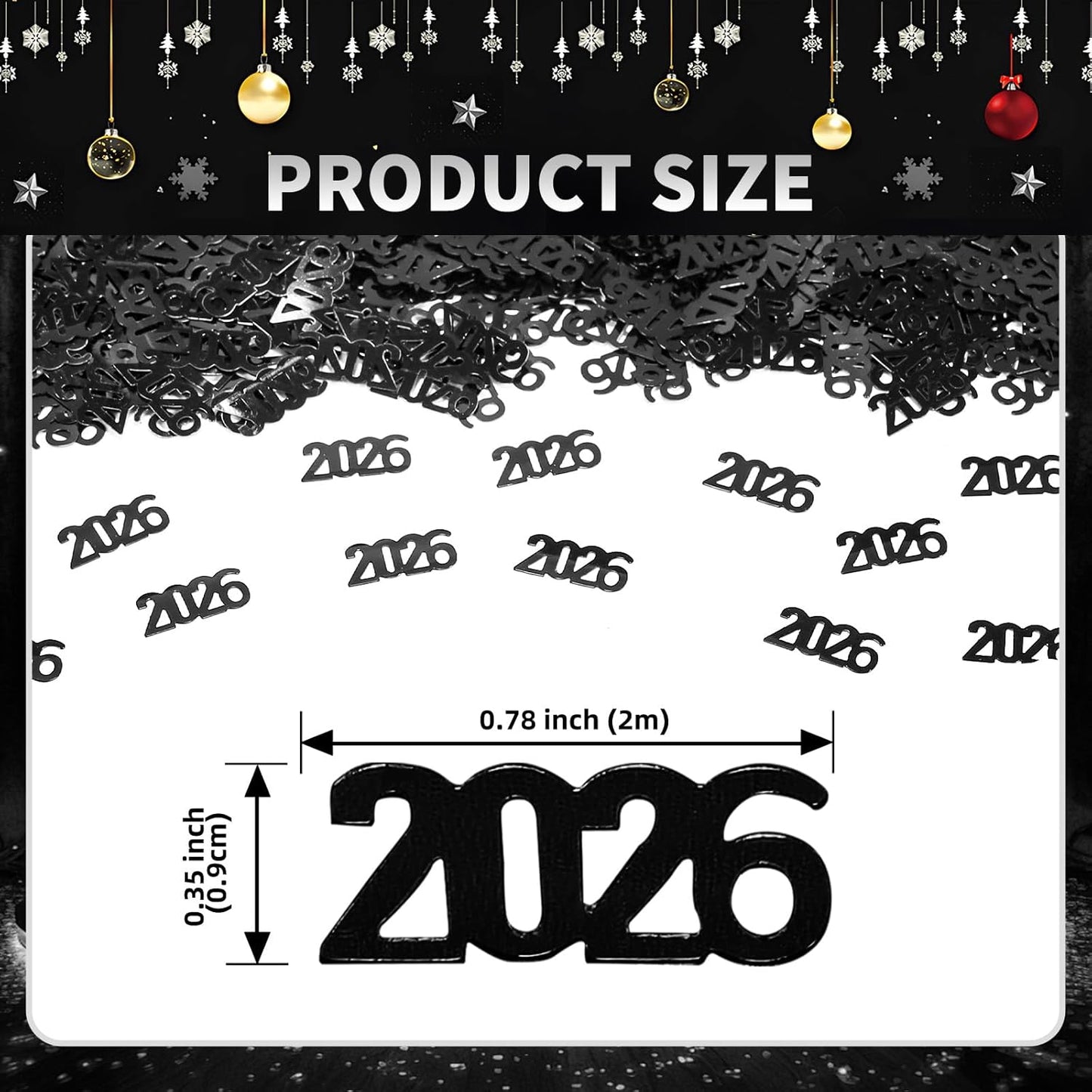 500 Pcs New Year 2026 Confetti, Black 2026 Table Shiny Confetti Glitter for Happy New Year Decorations 2026 New Years Eve Table Decorations
