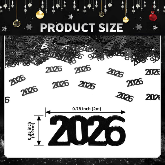 500 Pcs New Year 2026 Confetti, Black 2026 Table Shiny Confetti Glitter for Happy New Year Decorations 2026 New Years Eve Table Decorations